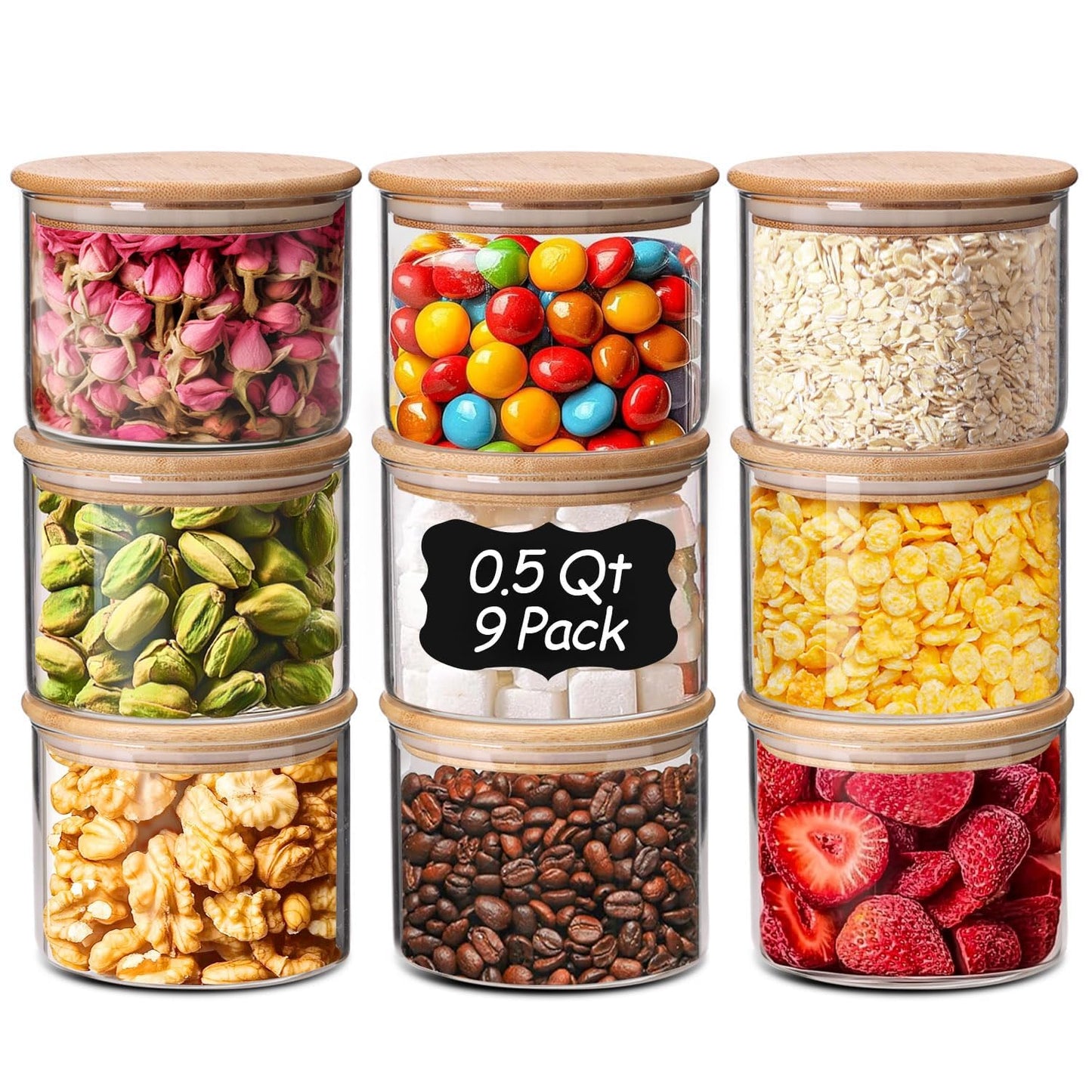 ComSaf Glass Storage Jars 6 Pack, Pasta Containers, Pantry Organization