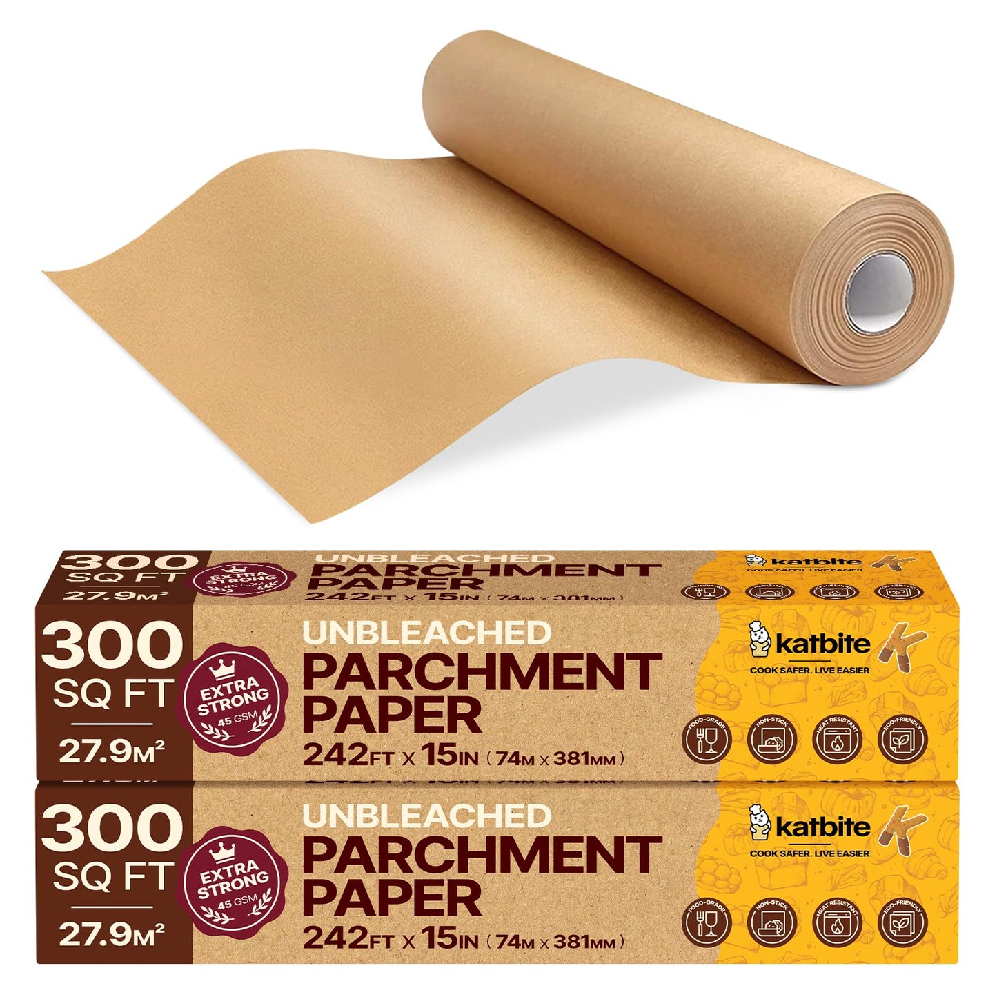 Katbite Heavy Duty Parchment Paper Roll, 15 in x 115 ft, 145 Sq Ft, White
