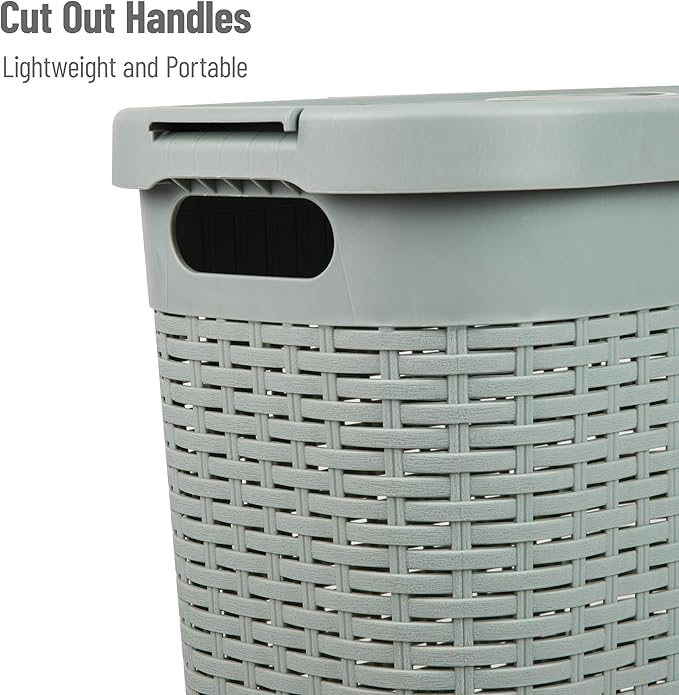 Mind Reader Slim Laundry Hamper with Lid, 40L Clothes Basket, Premium Wicker Design, Plastic, Mint