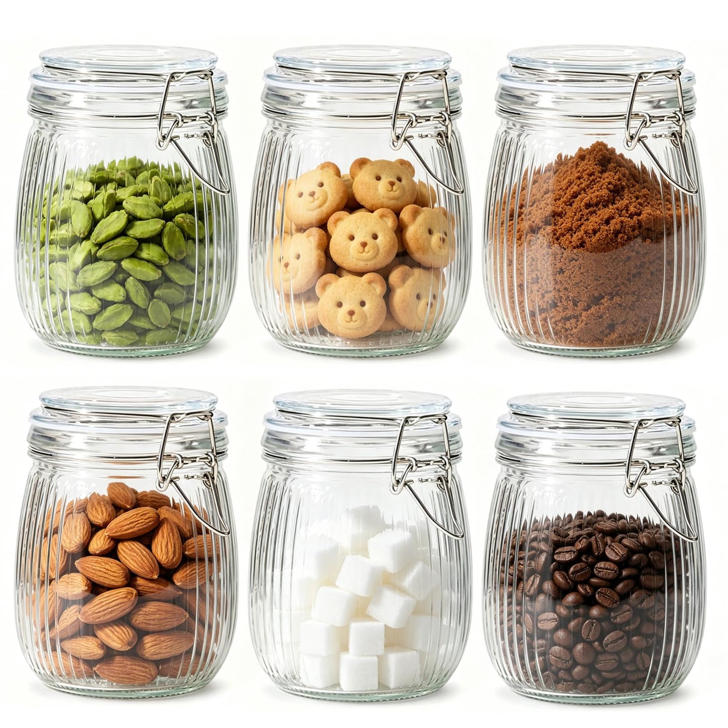 ComSaf Glass Jars with Airtight Lids 34oz 3 Pack Pantry Storage Coffee