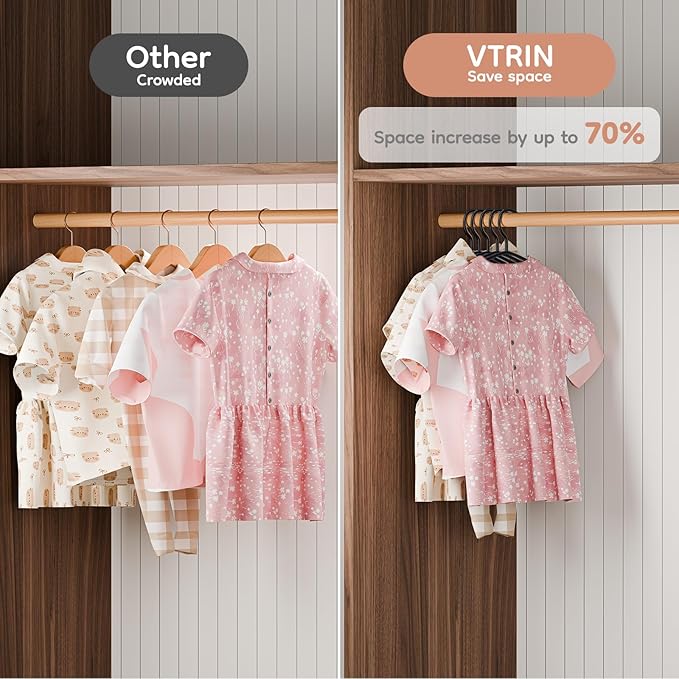 VTRIN Baby Hangers 60 Pack Large Capacity Hard Plastic Kids Hangers Suitable for All Clothes of Infant and Toddler, Such as Short, Shirts and Thick Coats, for Kids Clothes Black