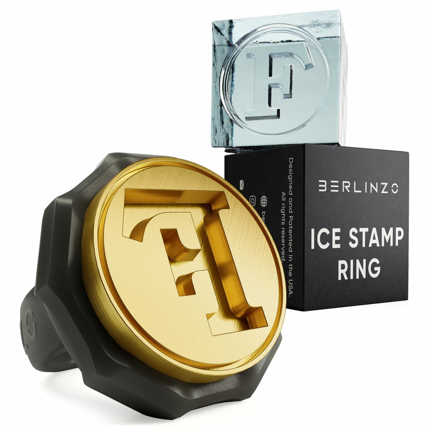 Berlinzo Brass Ice Stamp Ring Letter L