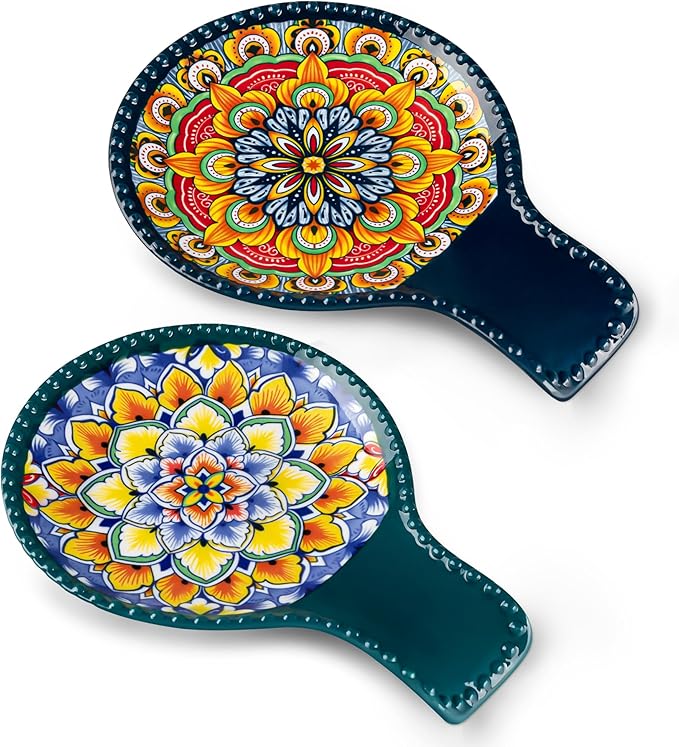 vancasso 7.7 Inch Ceramic Spoon Rest, Bohemian Stove Top, Red