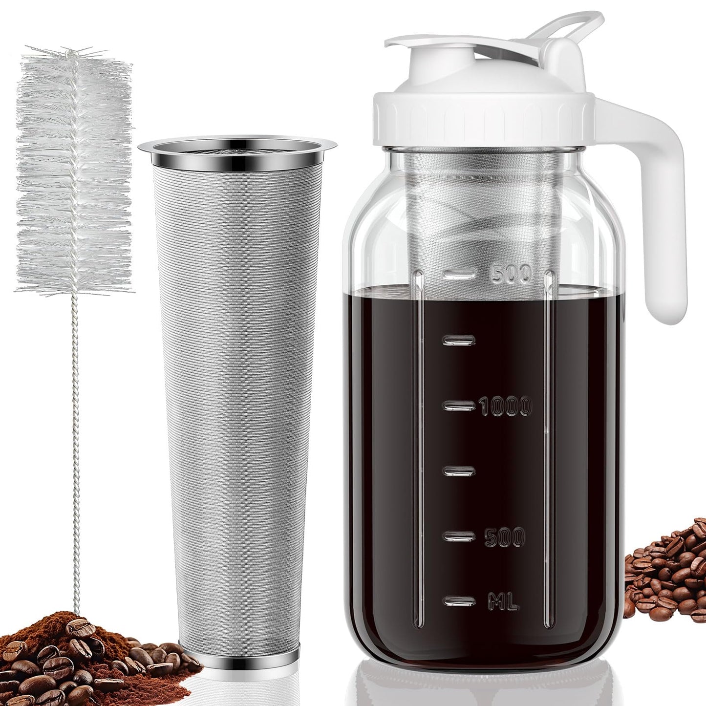 JunVpic Cold Brew Coffee Maker, 64 oz Glass Mason Jar Pitcher