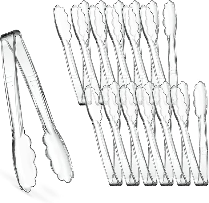 [Clear Tongs 12'' Inches] Plasticpro 12'' Serving Tongs Heavy Duty Reusable Kitchen and BBQ Clear Serving Tongs for party's, Caterings, Events, Buffet, Weddings, And every Day use Pack of 12