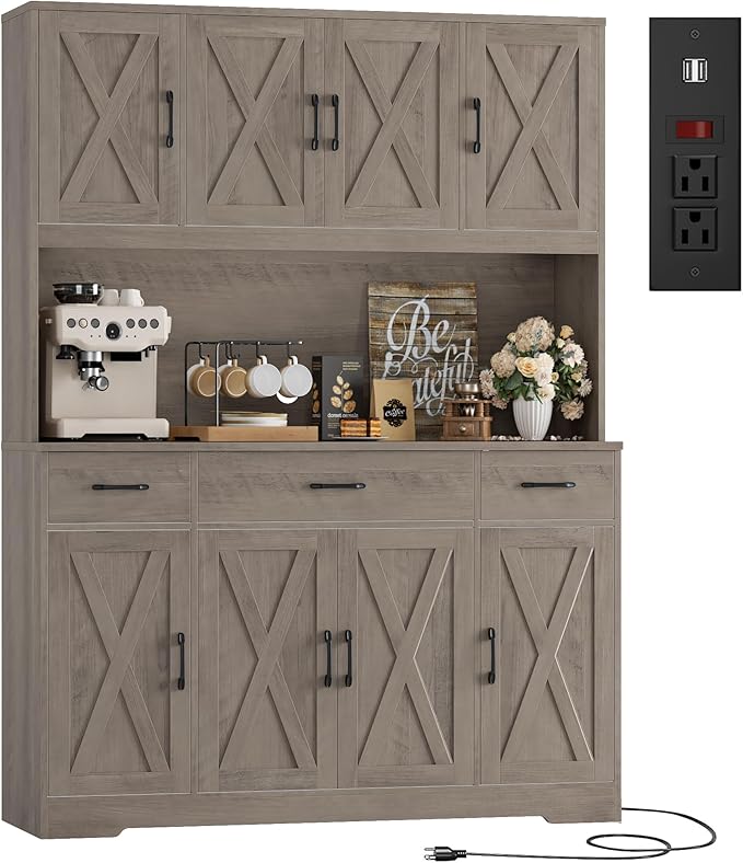 HOSTACK 71" Tall Kitchen Pantry Storage Cabinet, 55" W Kitchen Hutch, Black