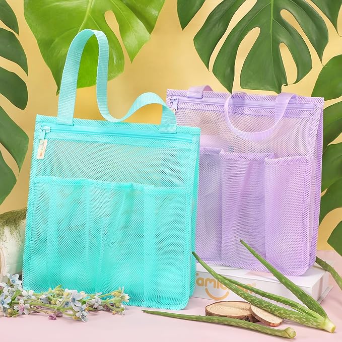 Mesh Shower Caddy Portable, Gym Travel Camp Dorm Room Essentials for College Student Boy Girl, Bathroom Shower Bag - Blue