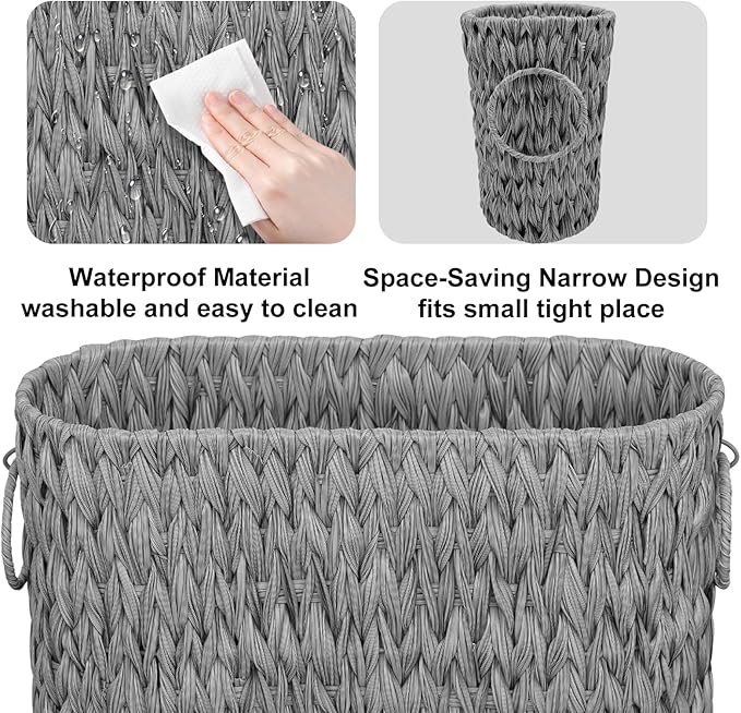 Toilet Paper Storage,Narrow Toilet Paper Basket for Bathroom,Large Toilet Paper Organizer for 6 Mega Rolls,Waterproof Wicker Bathroom Storage Basket,Free Standing,Grey
