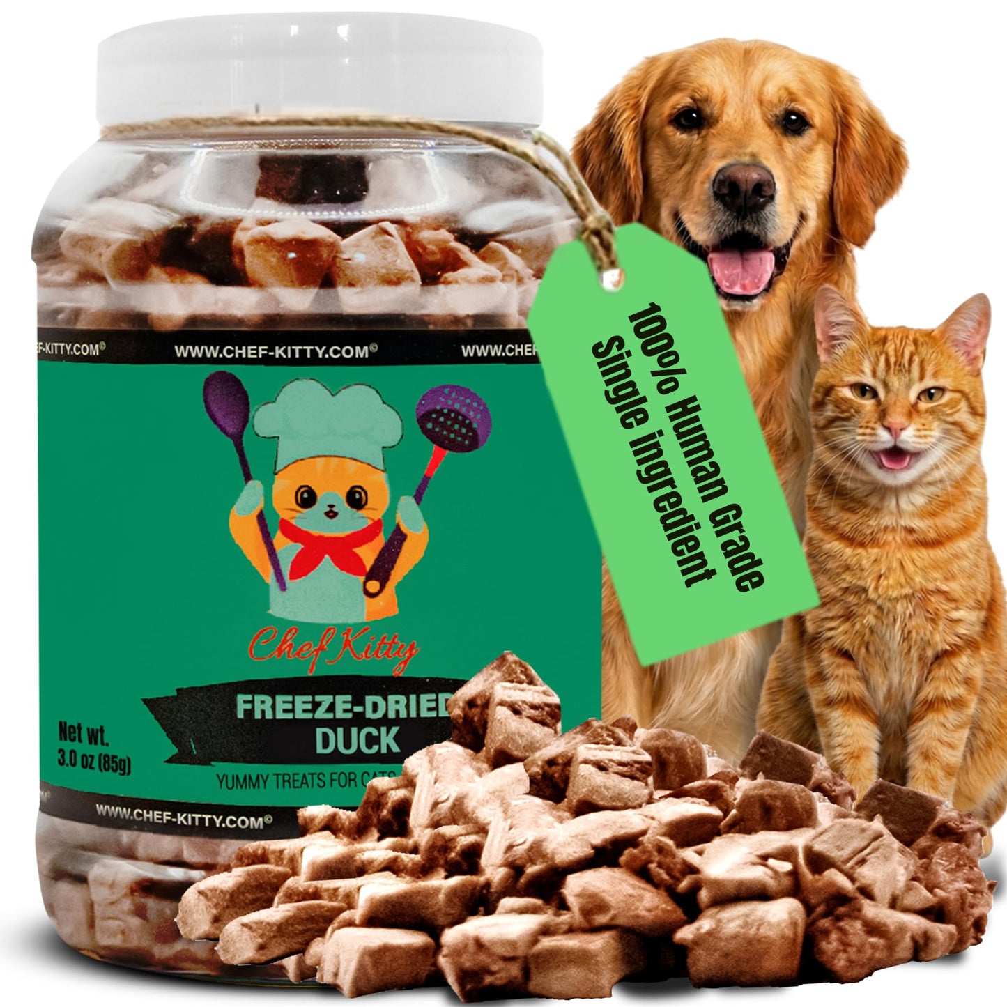 Chef Kitty Freeze Dried Duck Dog & Cat Treats, Single Ingredient, 3oz