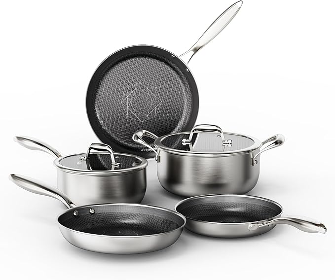 COOKER KING 10pcs Pots and Pans Set Non Stick, Stainless Steel Cookware Set