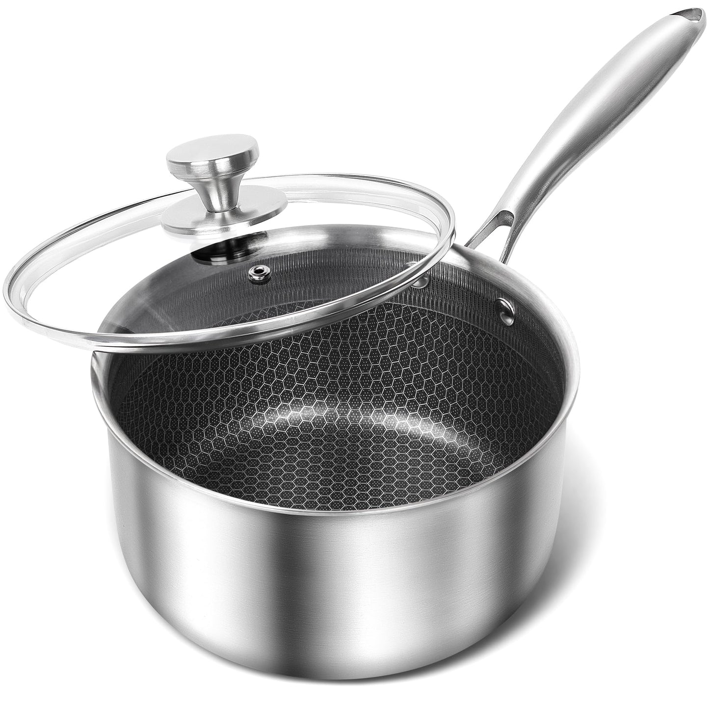MICHELANGELO Triply Stainless Steel Pot Set, Hybrid Nonstick Saucepan Set with Lids, Induction Compatible Heavy Duty Sauce Pan 1QT & 2QT & 3QT, Honeycomb Interior, Dishwasher Safe Cookware - 6 Piece