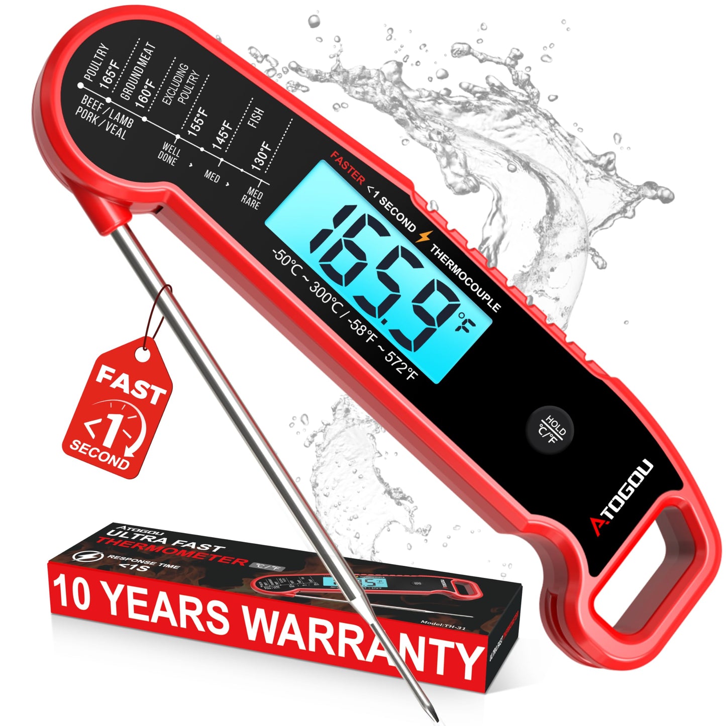 Atogou Professional Meat Thermometer Digital, <1 Sec Instant Read, Black