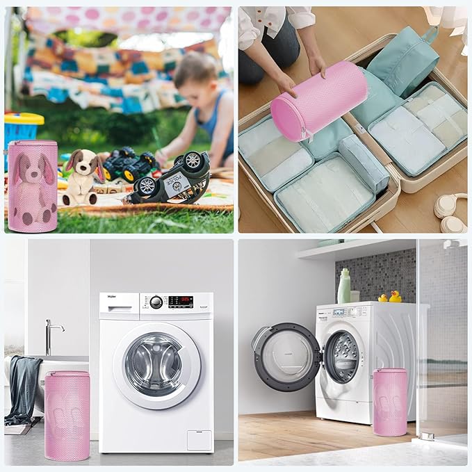 Kimmama Shoe Washing Machine Bag, Shoe Bag for Washing Machine, Mesh Laundry Bags for Sneakers, Footwear, Trainers, Slippers, Pink Sandwish Net, 8x15"