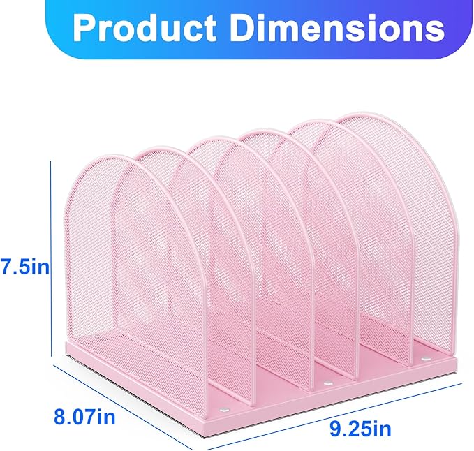 gianotter Desktop File Organizer, Desk Organizer with 5 Compartments, Paper Organizer for Desk, Workspace Organizers for Office Supplies (Pink)