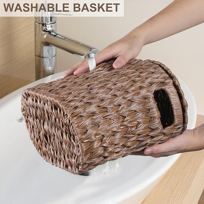 Toilet Paper Storage with Double Lid, Toilet Paper Basket for Storage, Waterproof & Freestanding Tissue Holder for Bathroom, 4 Rolls, Brown