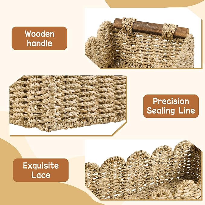 Toilet Paper Storage Basket Bathroom Counter Organizer Wicker Baskets for Organizing Cute Basket for Bedroom Nursery Room Kitchen Bathroom Decor -Seagrass Beige