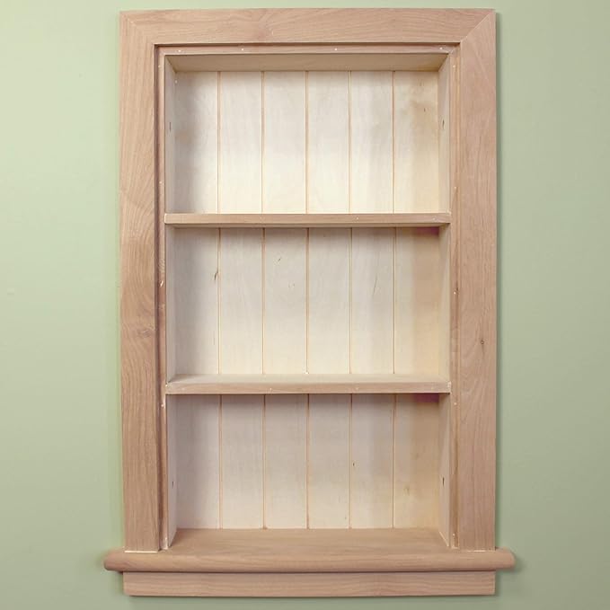 Fox Hollow Furnishings 14x24 Aiden Recessed Wall Niche Medicine Cabinet Replacement, in The Wall Bathroom Cabinet Insert Shelf/Shelves, Made in North America, Real Wood, NO MDF, Beadboard, Unfinished