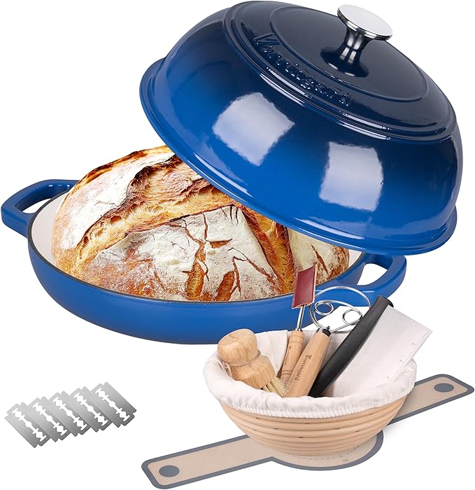 VORRINGARD Enameled Cast Iron Dutch Oven Pot with Lid, Bread Oven for Sourdough Bread Baking, Dutch Ovens with Bread Proofing Basket& Baking Supplies Set, 6 Quart, Red