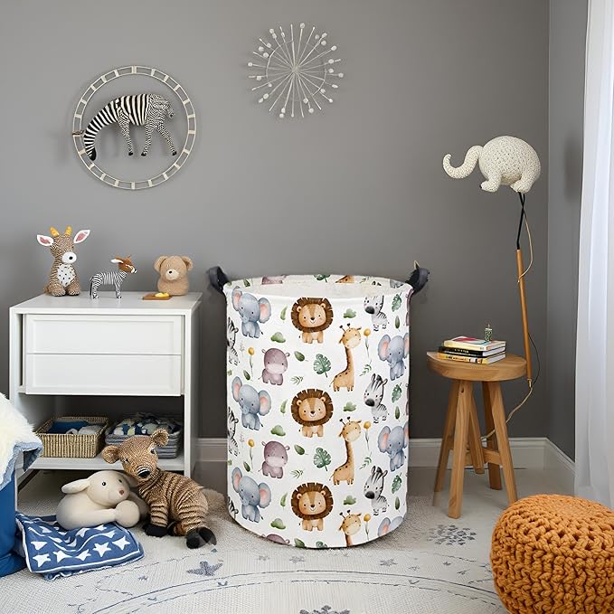 HIYAGON Baby Laundry Hamper Basket Baby Hamper for Nursery Boy and Girl Cute Kids Toys Storage Bin Organizer Animal Room Decor(Animal)