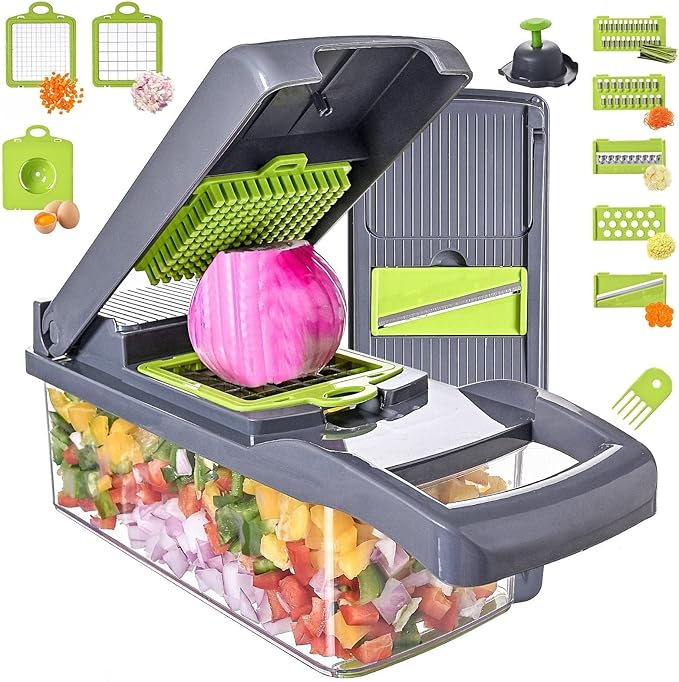 Vegetable Chopper with Container 16-in-1, 7 Blades Food Dicer Veggie Slicer