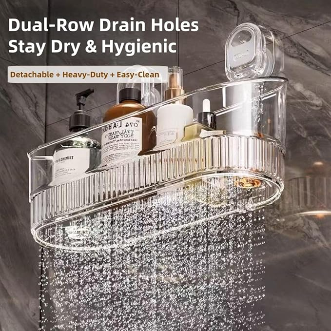Clear Bathroom Shower Caddy, Wall Mount Storage Shelf with Suction Cups,Bathroom Storage Shelf 12.7x4.5x3.5 inchesLoad-bearing capacity: 22IB 1piece （Golden transparent）