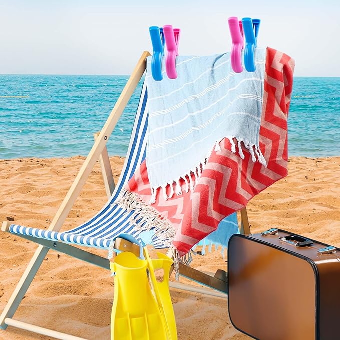8 Pcs Beach Towel Clips for Beach Chairs, Towel Holder for Beach Chair Pool Chair on Cruise, Jumbo Size Heavy Duty Clothes Pins, Beach Chair Clips to Keep Your Towel from Blowing Away (Pink, Blue)