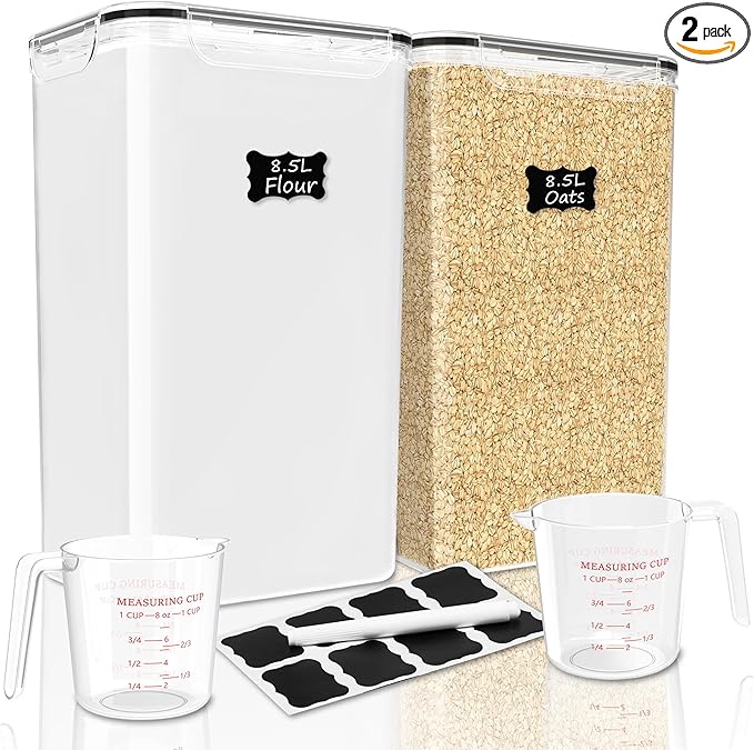 FOOYOO 2 PC Flour Sugar Storage Containers (8.5L | 287 Oz) Extra Large Food Storage Containers with Lids - Airtight Leakproof BPA FREE Flour Container for Rice, Cereal, Sugar