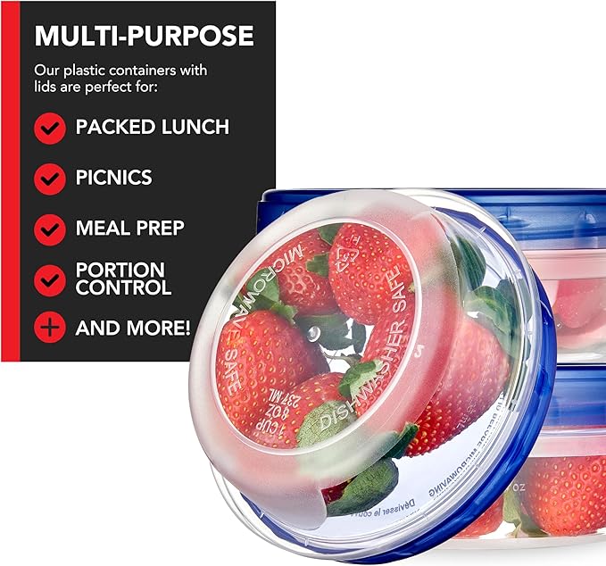 Stock Your Home 8oz Plastic Containers with Twist Top Lids (4 Pack), 1 Cup Small Freezer Containers for Leftover Food, Airtight Reusable Soup Containers with Lids, Microwave and Dishwasher Safe