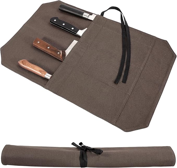 HERSENT Chef's Knife Roll Bag,Portable Travel Chef Knife Case Knife Bag Carrier Storage Bag with 4 Slots Best Gift for Pro Chef or Culinary Enthusiasts Men Women