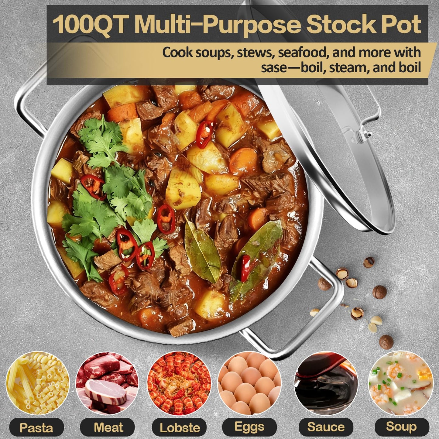 Large Stock Pot-20QT Stainless Steel Stockpot with Lid, Heavy Duty Tri-Ply Bottom Commercial Grade Stock Pot & Stockpots for Boiling Cooking Soup Stew Canning Cooking Pots,Big Stockpot, Deep Cookware