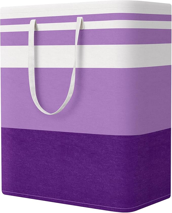 StorageRight Large Collapsible Laundry Basket Hamper with Easy Carry Handles，Freestanding Clothes Hampers for Laundry, Bedroom, Dorm, Towels, Toys, 125L, Purple