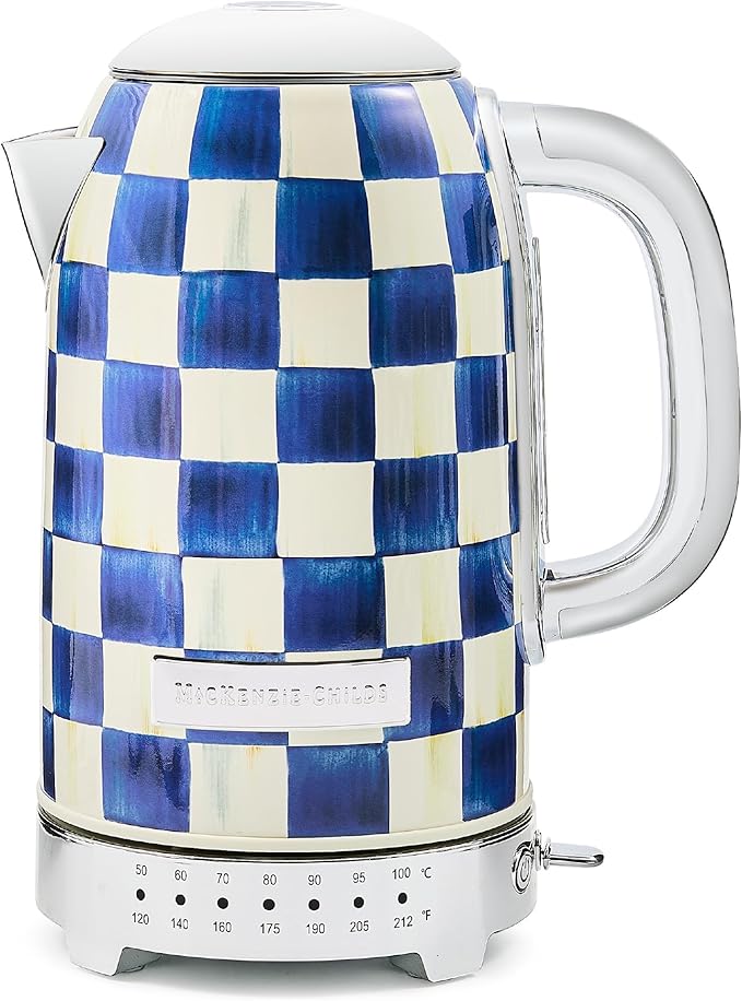 MACKENZIE-CHILDS Electric Kettle, 8 Cups, Gray-and-White Sterling Check