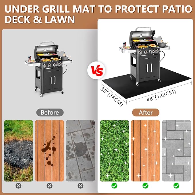 Eongreat 48x30 inch Under Grill Mats for Outdoor Grill, Double-Thickened Fireproof Patio Deck Protector Mat, Oil-Proof Waterproof BBQ Mat for Under Grill, Fireplace/Fire Pit Mat Grill Floor Pads