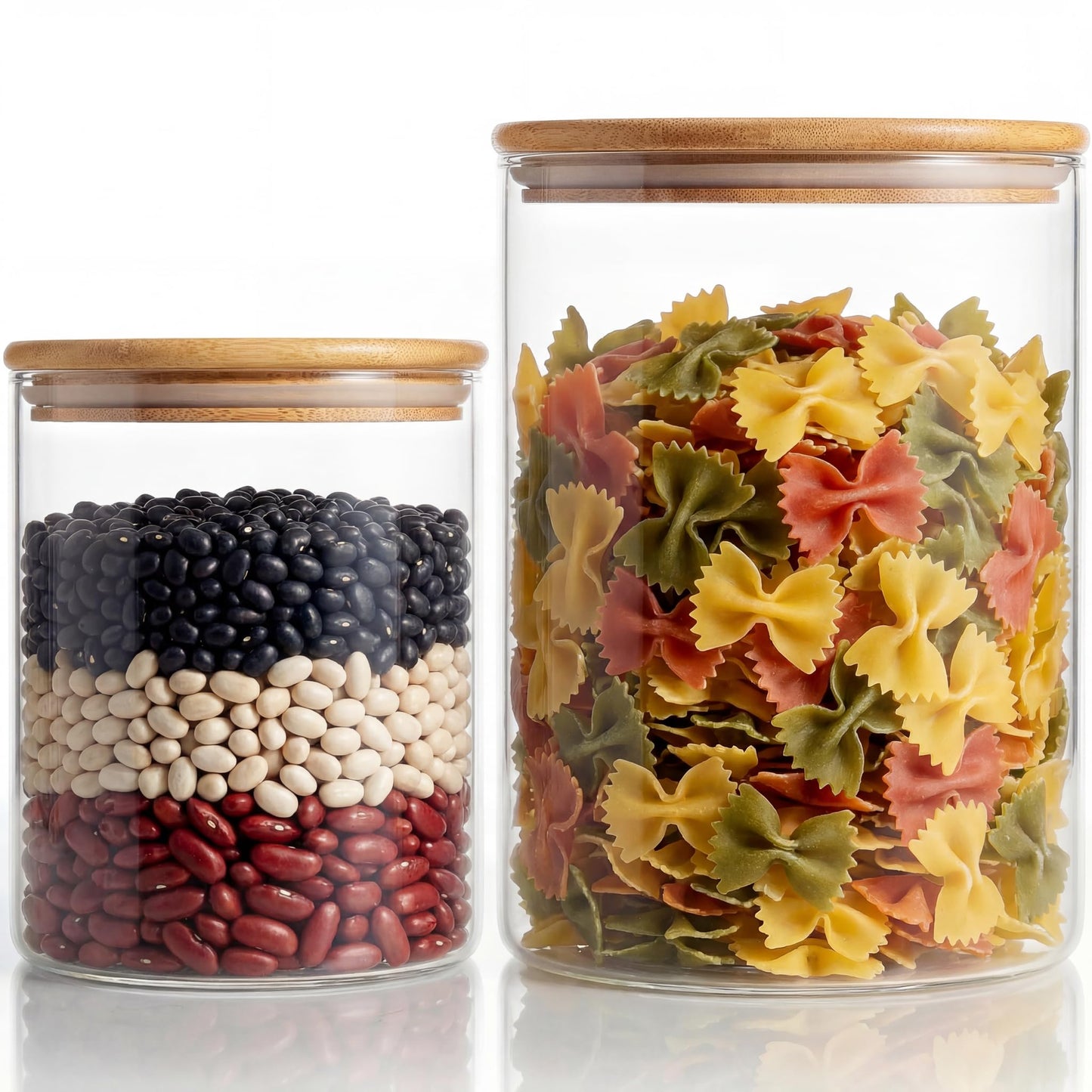 32 oz & 21 oz Round Glass Food Storage Containers with Bamboo Lids, 4 Pack