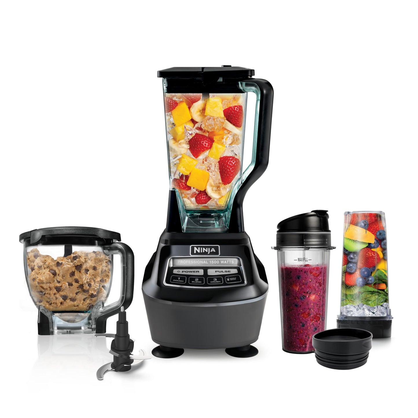 Ninja BL660 Professional Compact Smoothie & Food Processing Blender, 1100-Watts, 3 Functions -for Frozen Drinks, Smoothies, Sauces, & More, 72-oz.* Pitcher, (2) 16-oz. To-Go Cups & Spout Lids, Gray
