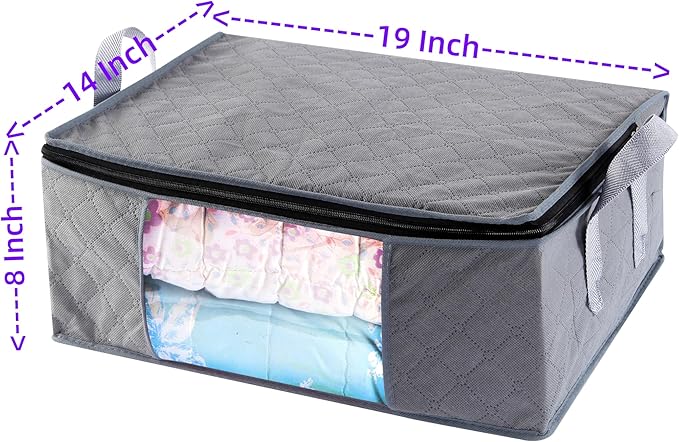 Storage Clothes Bins Closet Bags - 35L Containers Organizer Boxes Clothing Bin Organization for Organizing Blanket Pillow Sheet Sweater, Foldable Fabric Bedroom Small Storage Totes With Lids Zipper