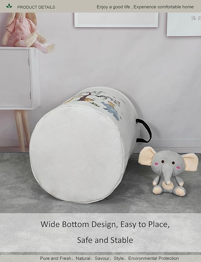 Round waterproof laundry basket,foldable storage basket,laundry Hampers with handle,gift basket,suitable for children's room and toy storage (Tree Animals)