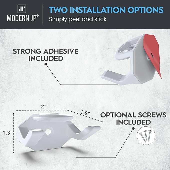 Modern JP Adhesive Hat Hooks for Wall (8-Pack) - Hat Rack for Baseball Caps, Minimalist Hat Display, Strong Hold Hat Hangers for Wall - USA Patented, White