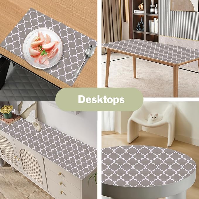 Drawer and Shelf Liner for Kitchen Cabinet: 23.6 in X 30 Ft Non Slip Waterproof Shelf Paper Non Adhesive Refrigerator Liners Gray Quatrefoil Easy Liners for Bathroom Cupboard with Knife Tape Measure