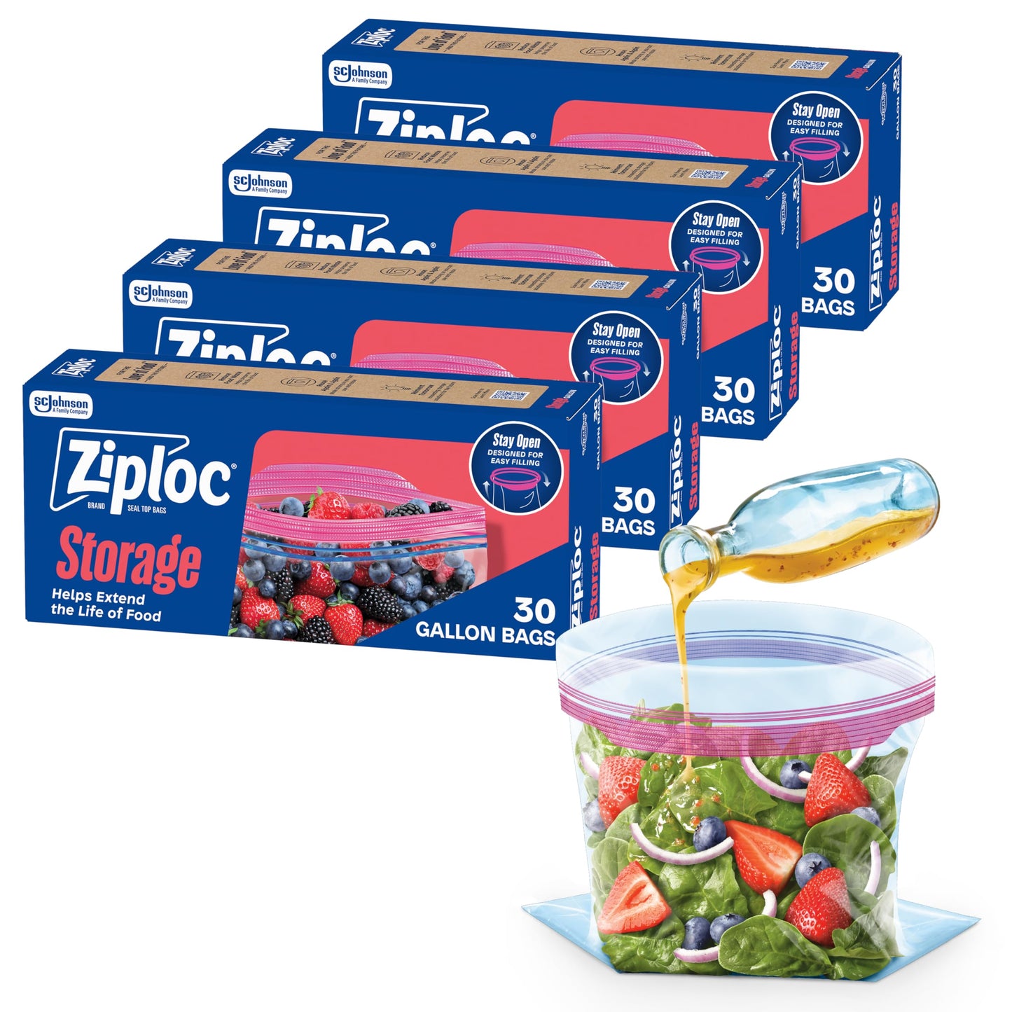 Ziploc Gallon Food Storage Bags, Stand-Up Bottom, 22 Count