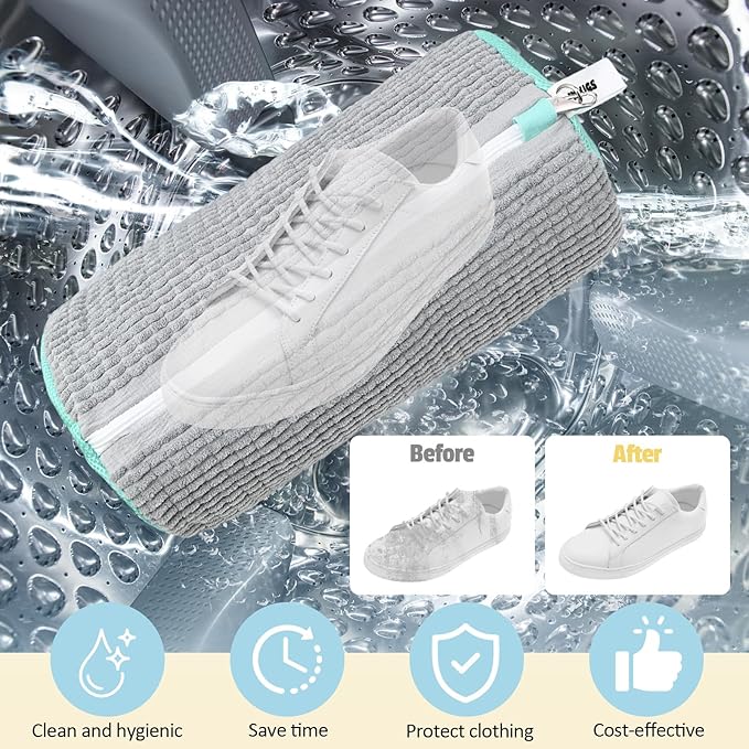 Shoe Washing Machine Bag:Shoe Washing Bag for Dryer & Washer, 2pcs Reusable Laundry Shoe Bag for Sneaker Tennis Shoes Unstain Cleaner Kit XXL (XXL Grey)
