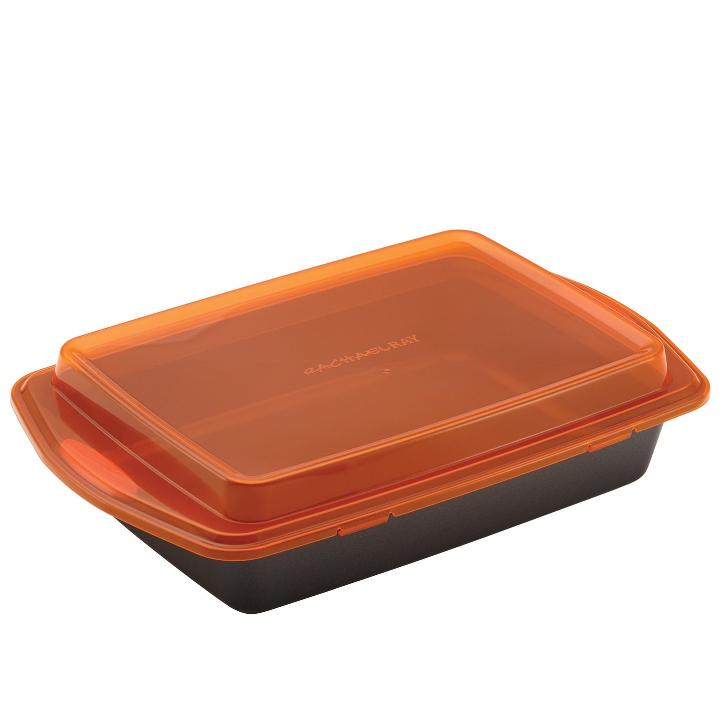 Rachael Ray Cucina Nonstick Baking Pan / Cake Pan With Lid and Grips, Rectangle - 9 Inch x 13 Inch, Brown