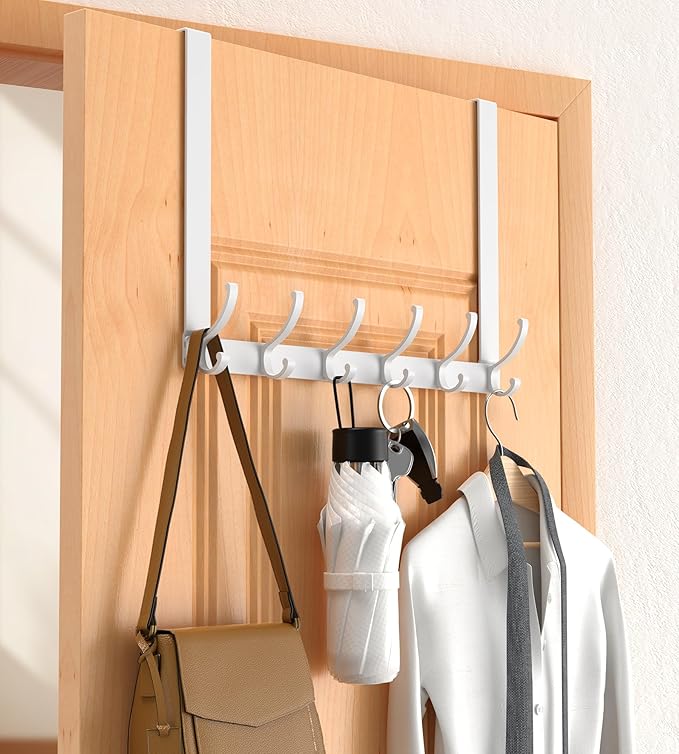 Long Over The Door Hooks Hanger with 15.75" Arms for Easier Access by Shorter, Heavy Duty Door Hanger for Coat, F16U, Fits Standard 1 3/4'' Doors, Towel Racks for Bathroom, Black
