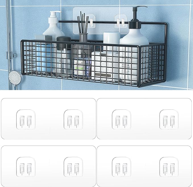 4 Pack Shower Caddy Adhesive Replacement, Strong Adhesive Sticker Hooks for Corner Shower Caddy Bathroom Shelf Basket Soap Dish Hanging Hooks Kitchen Accessories No Drilling