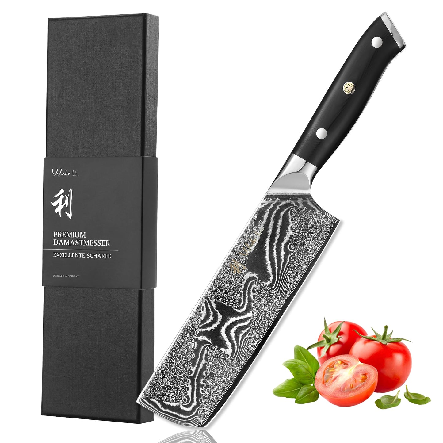 Wakoli Nitoko Santoku Chef Knife, 7.1-Inch VG10 Damascus Steel, G10 Handle