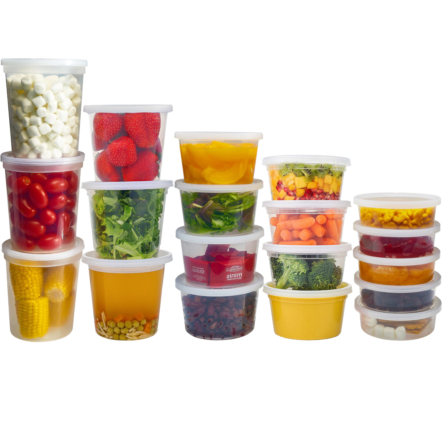 DuraHome Food Storage Containers with Lids 8oz, 16oz, 32oz Freezer Deli Cups Combo Pack, 70 Sets BPA-Free Leakproof Round Clear Takeout Container Meal Prep Microwavable (70 Sets - Mixed sizes)