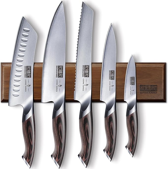 HOSHANHO Knife Set with Magnetic Knife Holder, 6PCS Kitchen Knife Sets