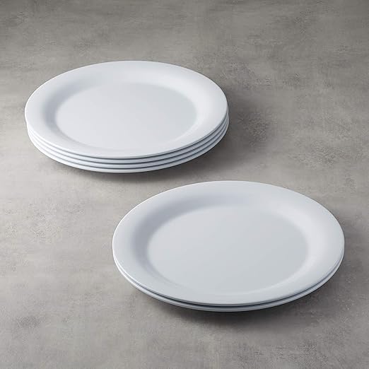 Amazon Basics Melamine Dinner Plates for Restaurants and Home, Dishwasher Safe, BPA Free, Break and Crack Resistant, 10.5", White, 6-Piece Set
