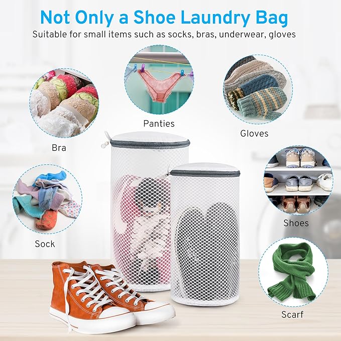 2 Pack 2 Size Large Shoe Washing Machine Bag, Durable Honeycomb Mesh Laundry Bag with Zipper for Sneakers, Running Shoes, Sock, Bras, Delicates and Toys