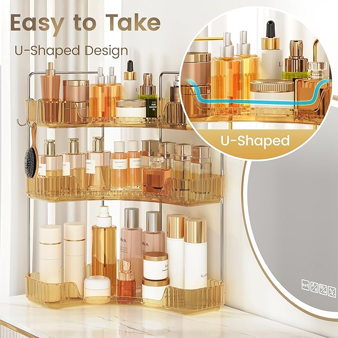 2 Tiers Bathroom Corner Organizer (Gold, 3-Tier)